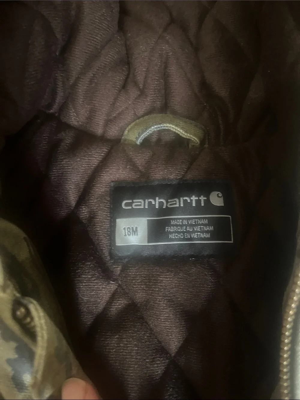 Children’s Carhartt Quilted Brown Hooded Jacket with Camo Trim